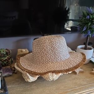 Wide Brim Straw Sun Hat in Natural and Brown